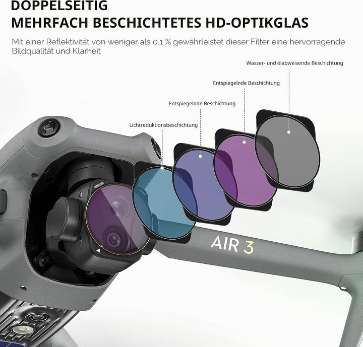 STARTRC 4er-Pack ND/PL Filter Set für DJI Air 3 Zubehör, Mehrfach Beschichtetes HD-Glas, Kein Farbst