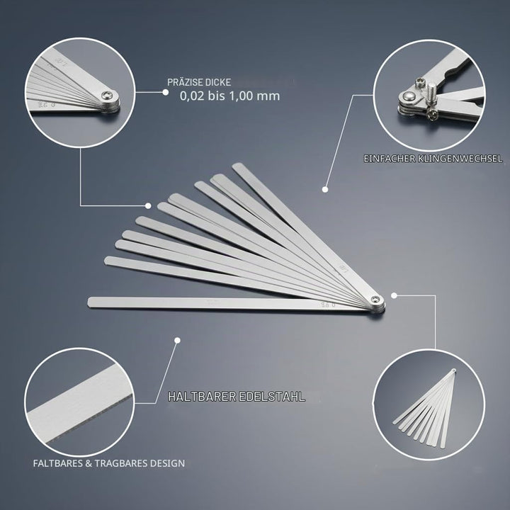 Fafeicy 300mm Gap Fühlerlehre mit 17 Messklingen, 0.02-1mm Dicke Edelstahl-Messwerkzeug, Drehbares u