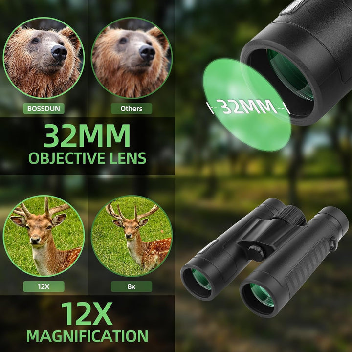12x32 Fernglas für Erwachsene, professionelles HD-Fernglas mit BAK4-Dachkantprismen für Vogelbeobach