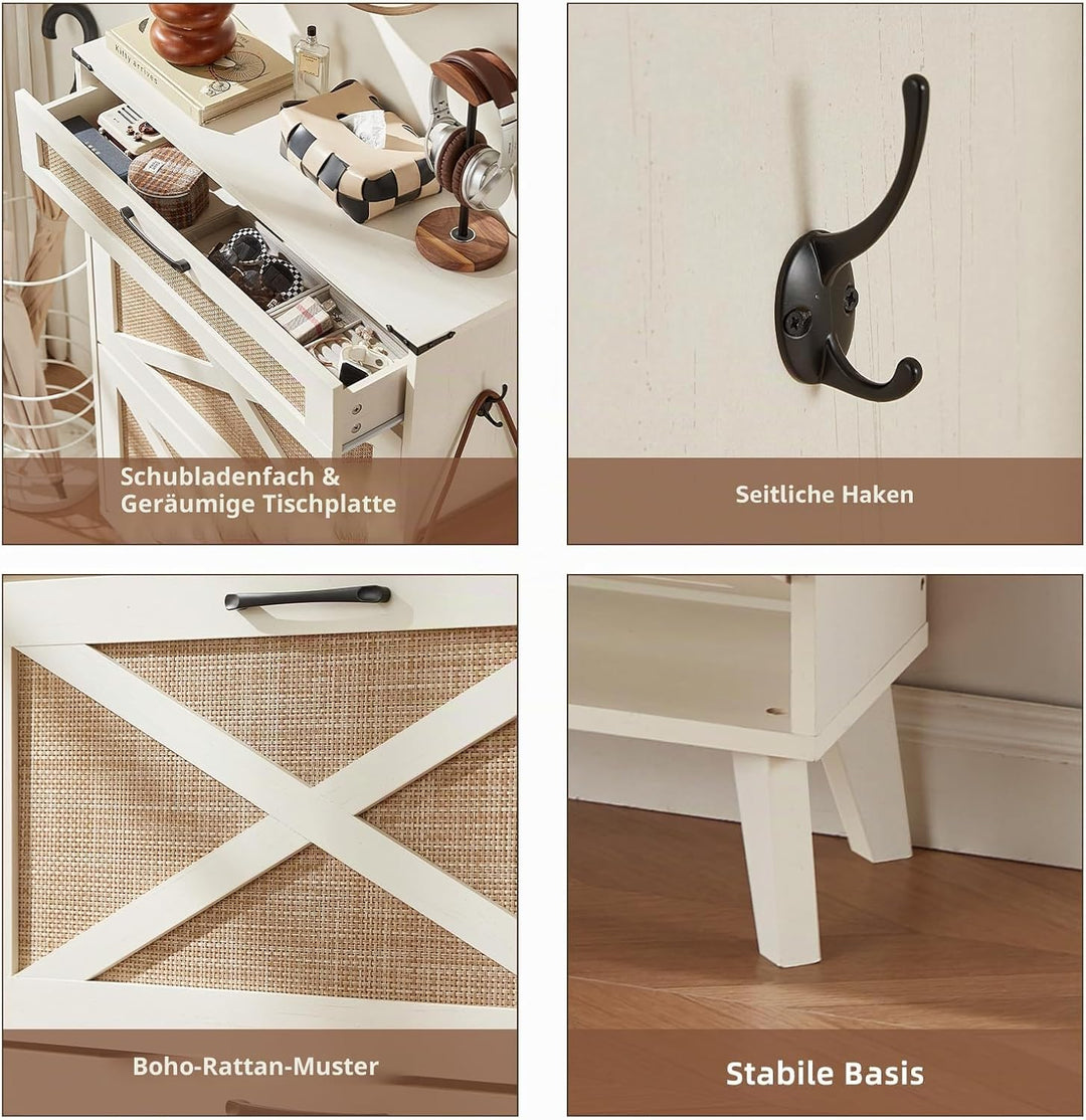 LELELINKY Schuhschrank für den Eingangsbereich mit 2 Rattan-Klappschubladen, schmaler Boho-Schuhschr