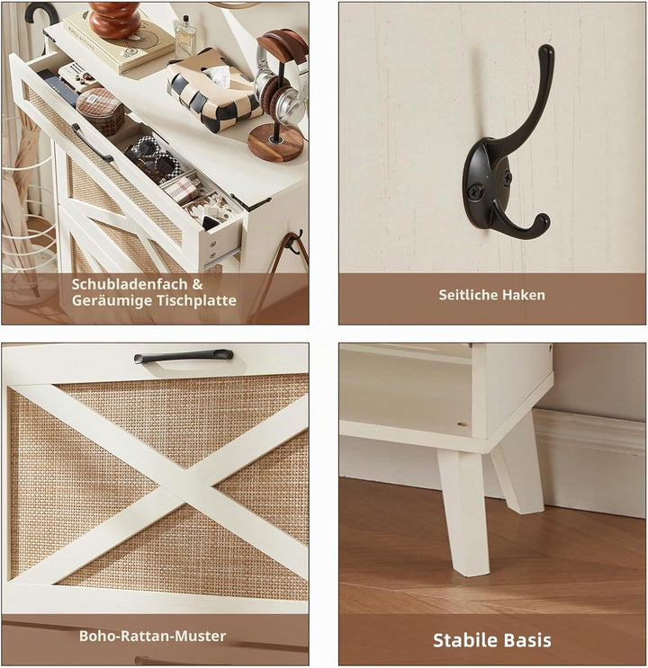 LELELINKY Schuhschrank für den Eingangsbereich mit 2 Rattan-Klappschubladen, schmaler Boho-Schuhschr