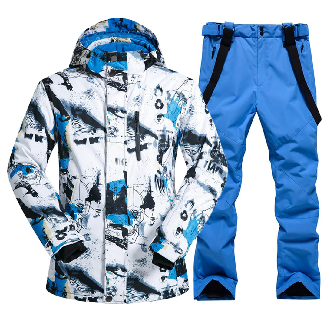 ALSOGO Herren Ski Jacke und Hosen Set Ski Anzug Winter Wasserdicht Winddicht Kapuze Schneemantel 2-S