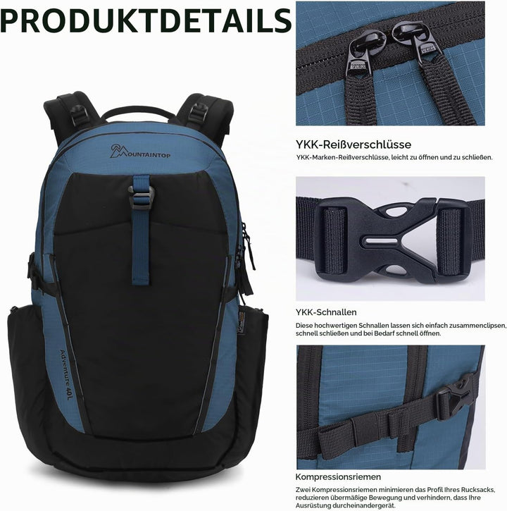 MOUNTAINTOP 40L Wanderrucksack Herren Damen Trekkingrucksack Outdoor Rucksäcke mit für Camping Wande