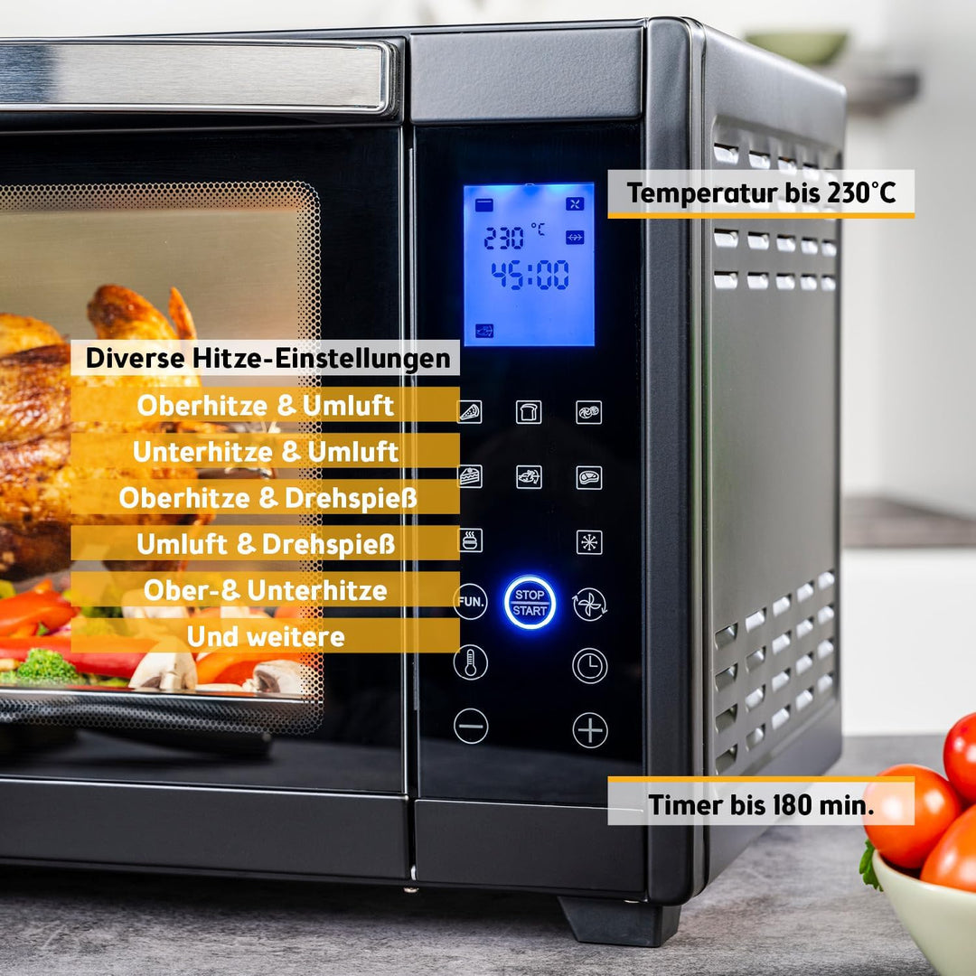 TZS First Austria Minibackofen, 30L, 1600 Watt, Digitalanzeige, kompakter Elektroofen für den Tischg