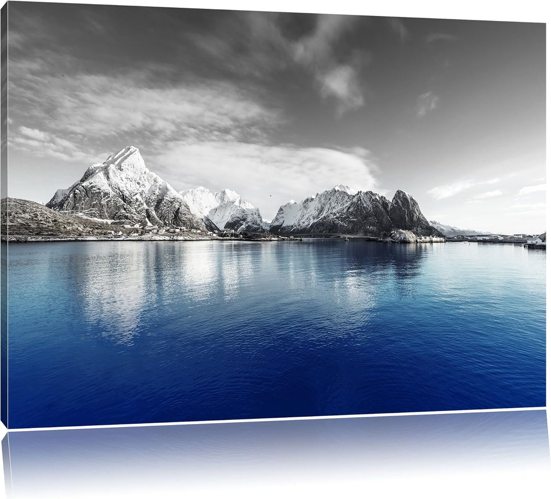 Pixxprint Lofoten in Norwegen als Leinwandbild/Grösse: 100x70 cm/Wandbild/Kunstdruck/fertig bespannt