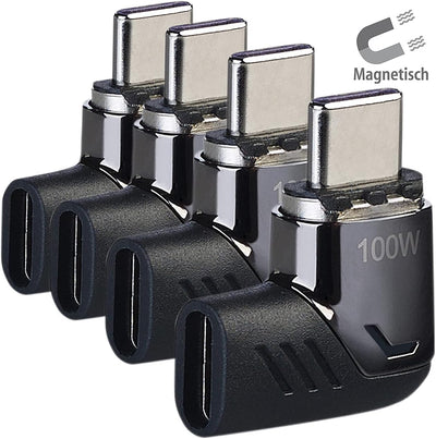 Callstel USB Adapter magnetisch: 4er-Set 90°-USB-C-Schnell-Ladeadapter mit Magnet-Stecker, PD bis 10