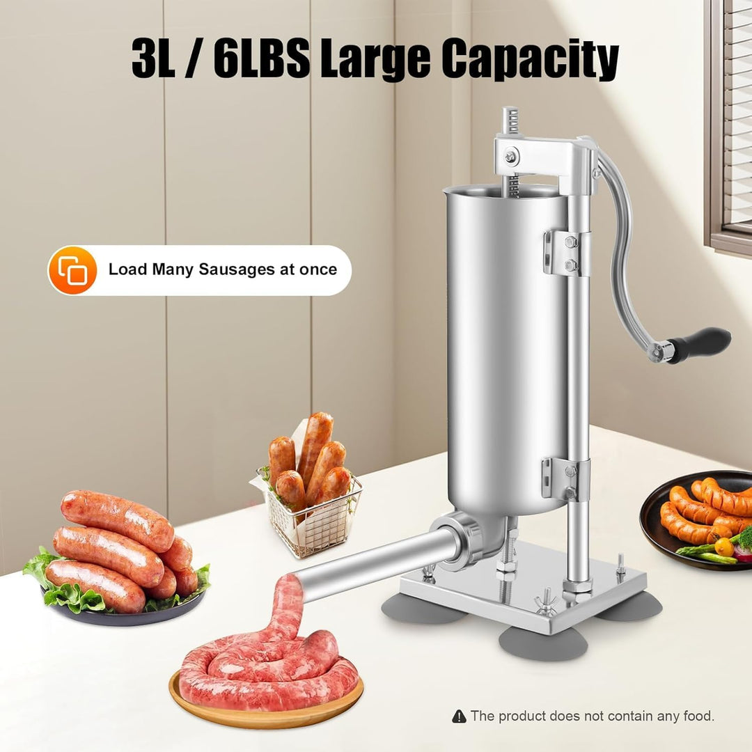 Wurstfüllmaschine, 3L Edelstahl Wurstfüller Maschine, Vertikale Manuell Wurstmaschine mit 4 Saugnäpf