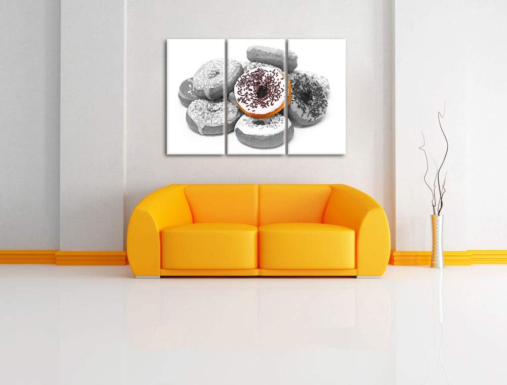 Donut mit Glasur und Liebesperlen schwarz/weiss 3-Teiler Leinwandbild 120x80 Bild auf Leinwand, XXL