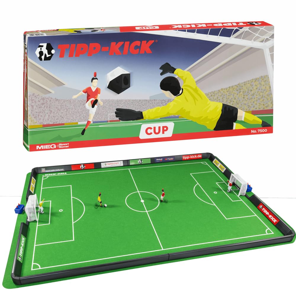 TIPP-KICK Cup 108x71 cm mit Bande – Das spielfertige Set mit 2X Spieler, 2X Torwart, 2X Netztor, 2X