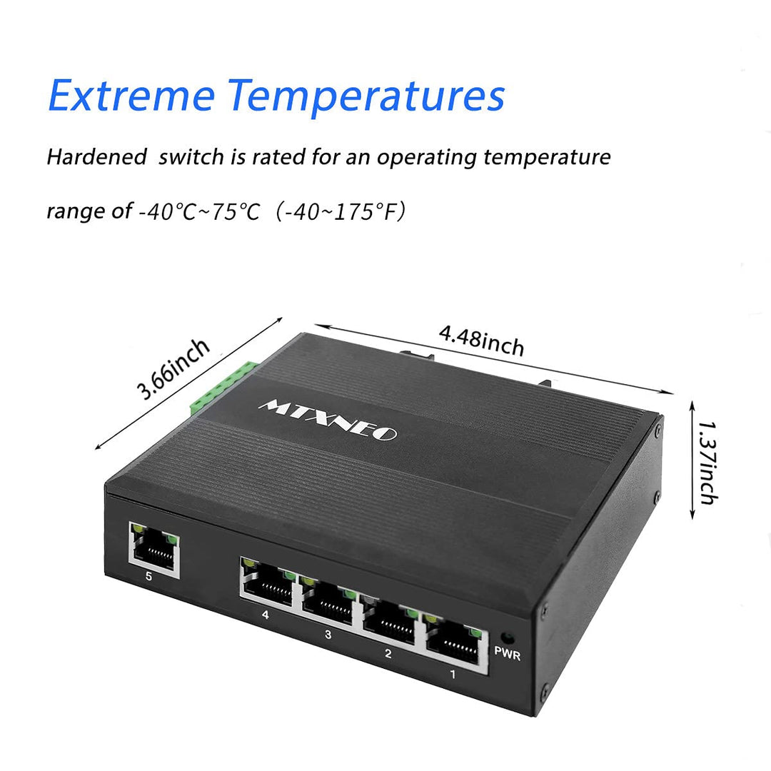 POE Switch 5 Port Gigabit Industrial DIN-Rail 30W / Port Unmanaged POE Network Switch 5 POE Gigabit