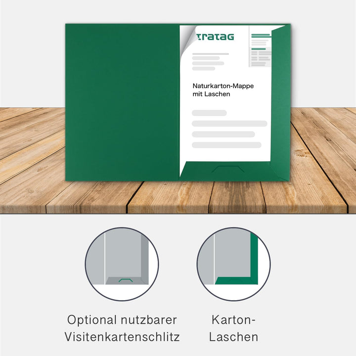 Präsentationsmappe A4 in Blattgrün (20 Stück) - sehr stabiler 350 g/m² Naturkarton - direkt vom Hers