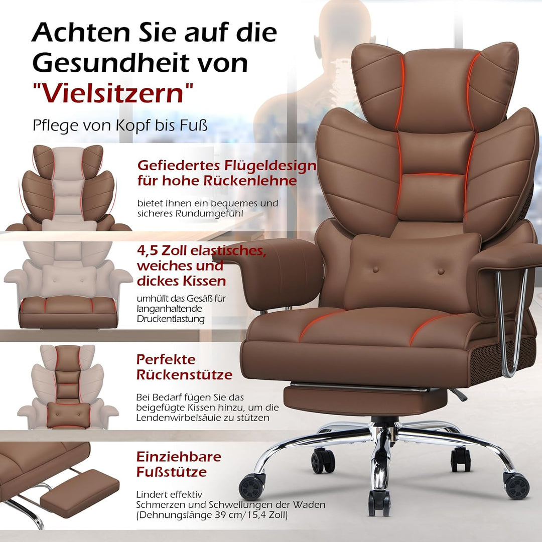 rattantree Bürostuhl mit Fussstütze, Ergonomischer Schreibtischstuhl mit Zusätzlichem Lordosenstützk
