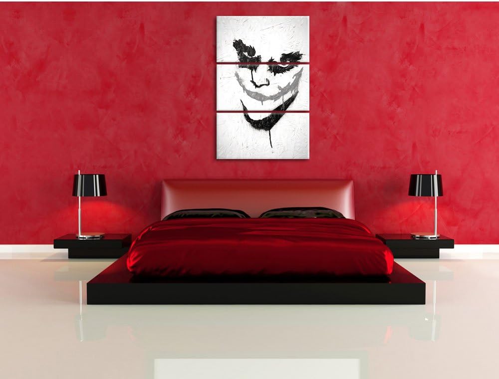 Pixxprint Böser Clown Grinst als Leinwandbild | Grösse: 3 Teilig (120x80) | Wandbild| Kunstdruck | f