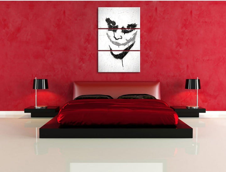 Pixxprint Böser Clown Grinst als Leinwandbild | Grösse: 3 Teilig (120x80) | Wandbild| Kunstdruck | f