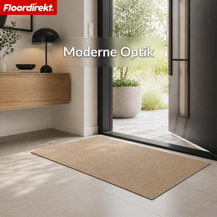 Floordirekt Schmutzfangmatte Beige 80x750cm Hong Kong Pro – rutschfeste Sauberlaufmatte mit TPE-Rück