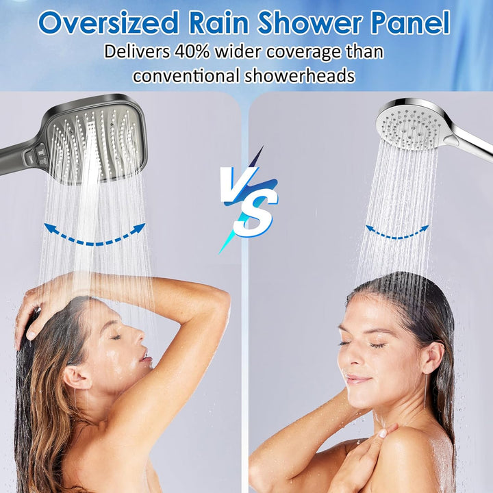 Duschkopf Gross Hochdruck – XXL Regenduschkopf mit 8 Strahlarten, Wassersparende Handbrause für Luxu