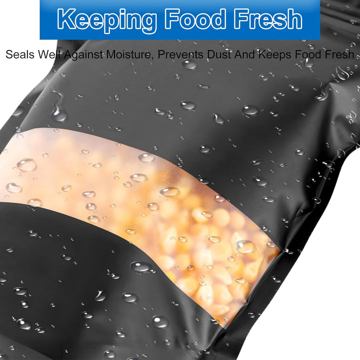 MIVIDE 100 Stück Wiederverschliessbare Mylar Beutel, 15 x 22 cm Standbodenbeutel mit Fenster Schwarz