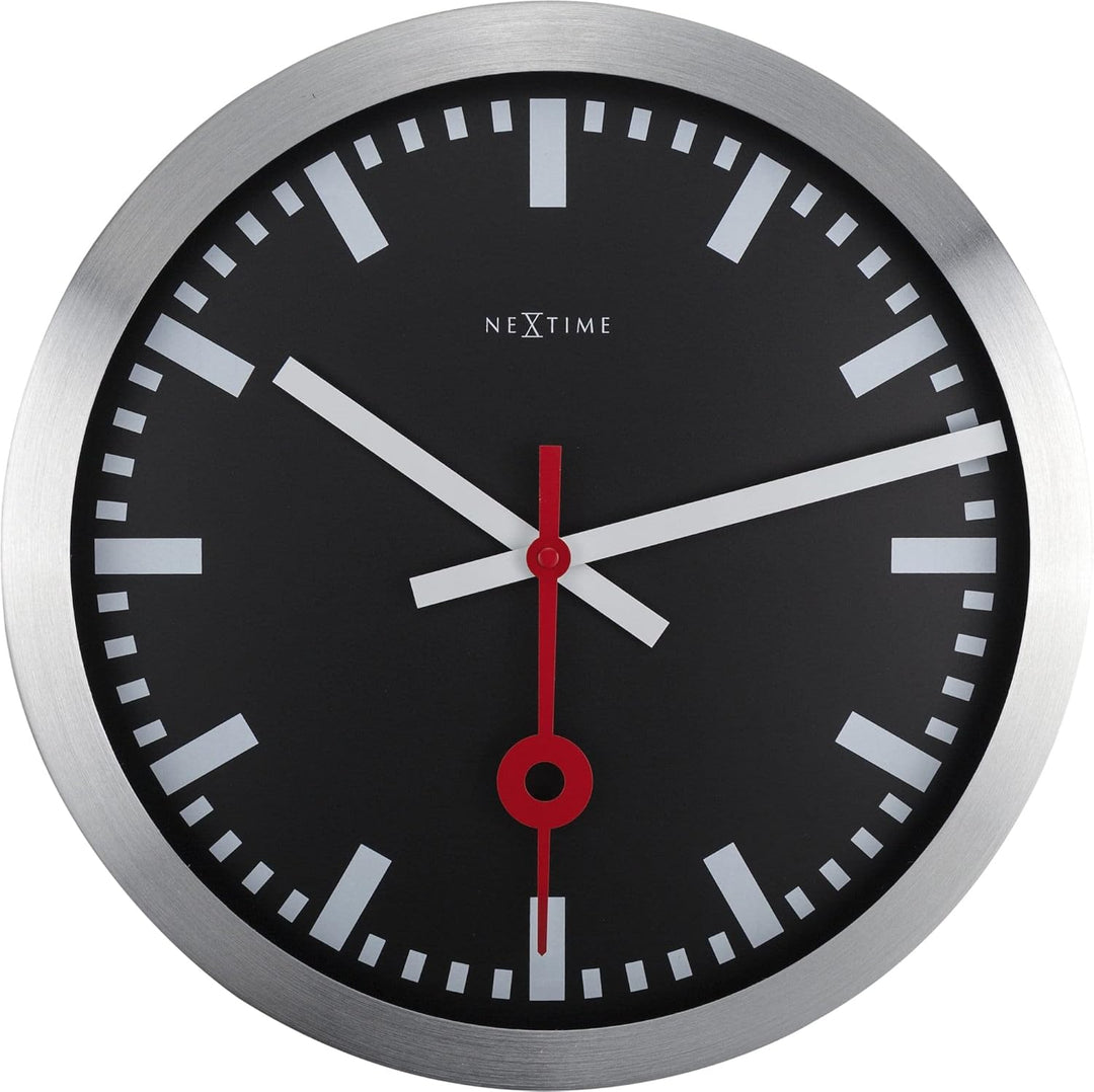 NeXtime Bahnhofsuhr,negativ Ziffernblatt (schwarz), Balken statt Ziffern (weiss), lautlos, Silber, A
