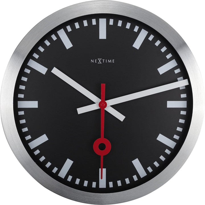 NeXtime Bahnhofsuhr,negativ Ziffernblatt (schwarz), Balken statt Ziffern (weiss), lautlos, Silber, A