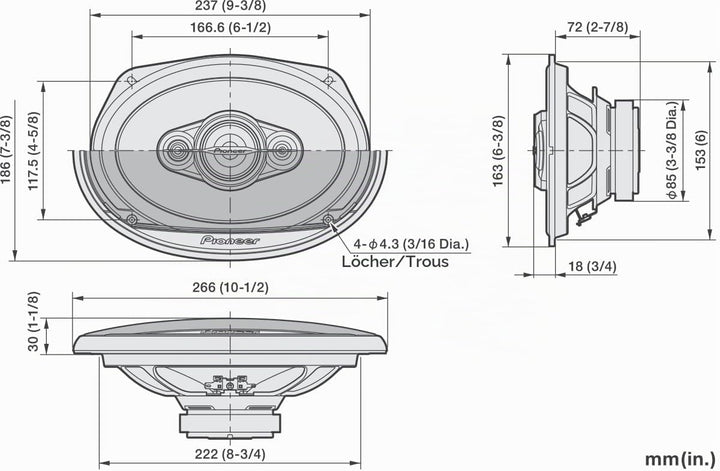 PIONEER TS-A6971F 6 x 9 4-Weg-Koaxial-Lautsprecher Set mit 2 Lautsprechern (je 600W max., 100W Sinus