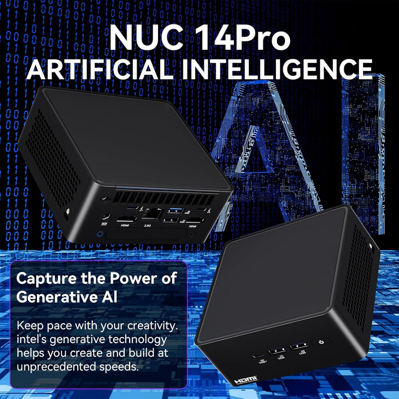 Intel NUC 14 Pro AI Mini-Computer, NUC14RVHU5: Intel Core Ultra5-125H (14C/18T, bis zu 4,5GHz), Inte