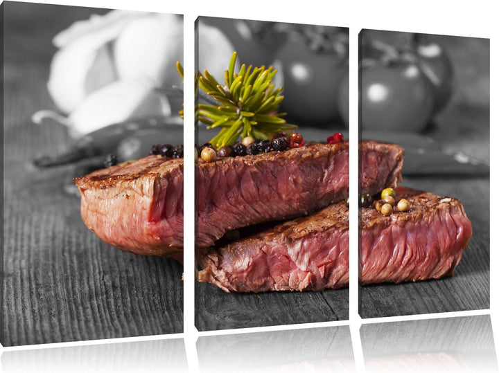 Leckeres Pfeffer Steak Medium schwarz/weiss 3-Teiler Leinwandbild 120x80 Bild auf Leinwand, XXL ries