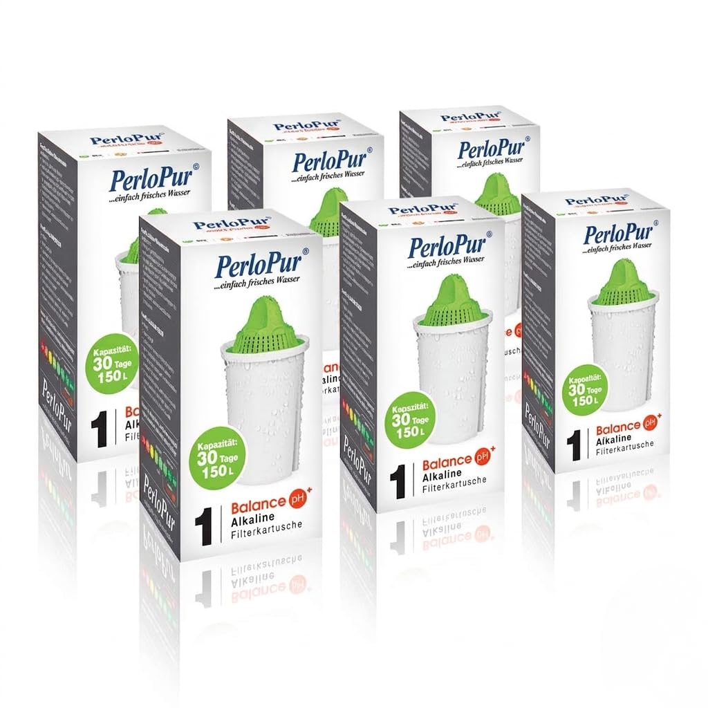 perlopur Filterkartuschen Alkaline classic (Pack 6) für basisches Wasser | Hebt pH-Wert des Wassers