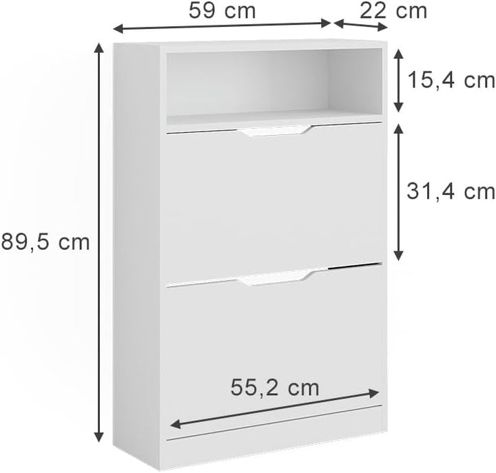 Vicco Schuhkipper Luca, Weiss, 59 x 89.5 cm mit 2 Fächern, zur Aufbewahrung von Schuhen, kombinierba