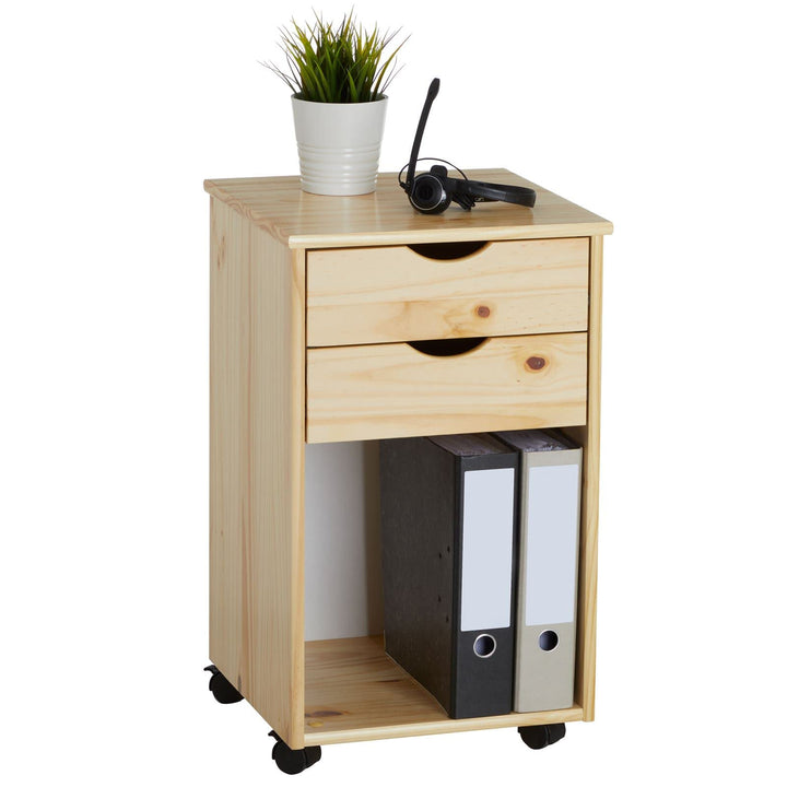 IDIMEX Rollcontainer Kano aus Kiefer in Natur, schöner Bürocontainer mit 2 Schubladen, einfaches Sch