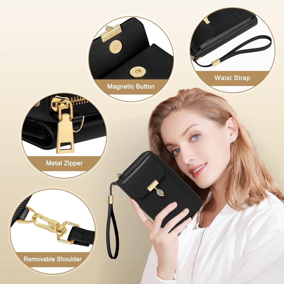 VOBUKE Handytasche zum Umhängen Klein RFID Schutz Umhängetasche Damen Leder Schultertasche mit 12 Ka