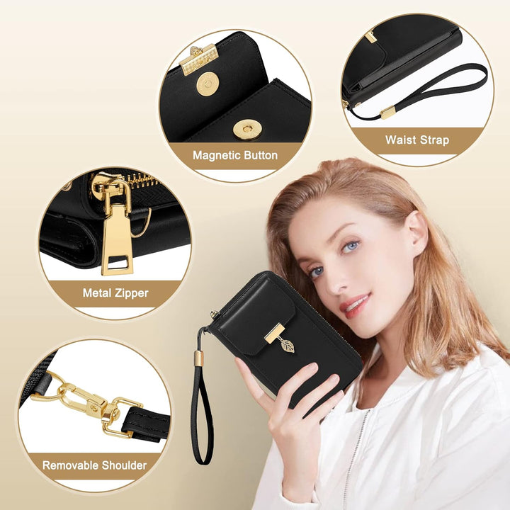 VOBUKE Handytasche zum Umhängen Klein RFID Schutz Umhängetasche Damen Leder Schultertasche mit 12 Ka