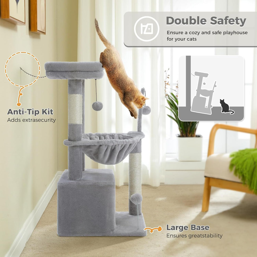 PAWZ Road Kleiner Katzenbaum für Indoor-Katzen mit Hängematte, Katzenturm mit Sisal-überzogenem Krat