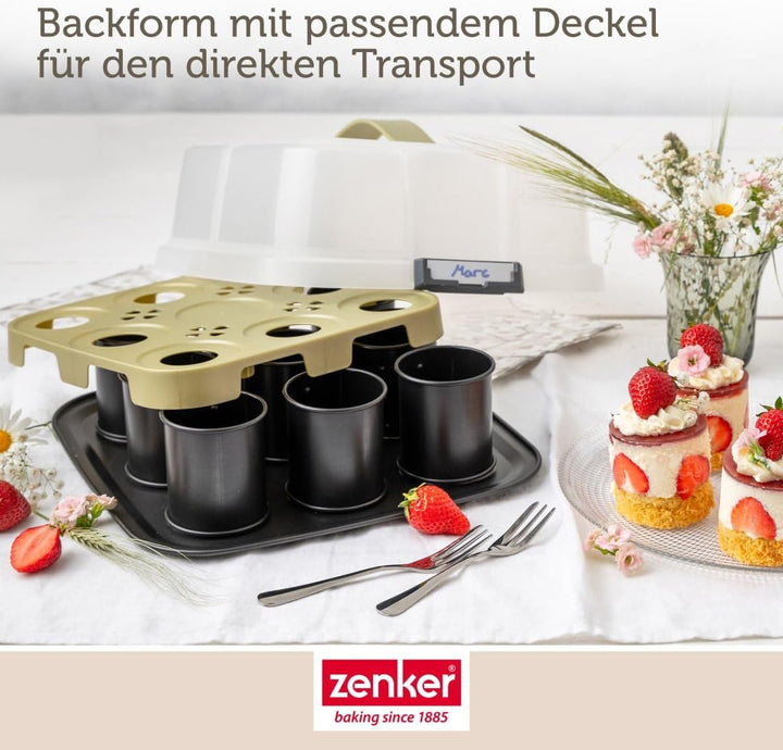 Zenker Bake, Click & Go 9er Törtchenblech mit Haube – 29 x 29 x 7 cm – Backform mit passendem Deckel