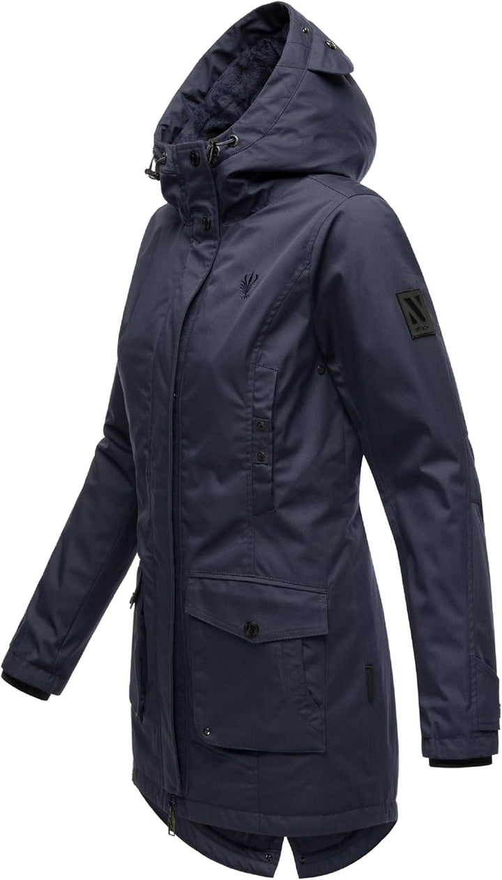 Navahoo Damen Übergangsjacke Warmer Kurzmantel Regenjacke wasserdicht mit Kapuze Brinjaa XS-XXL S Na