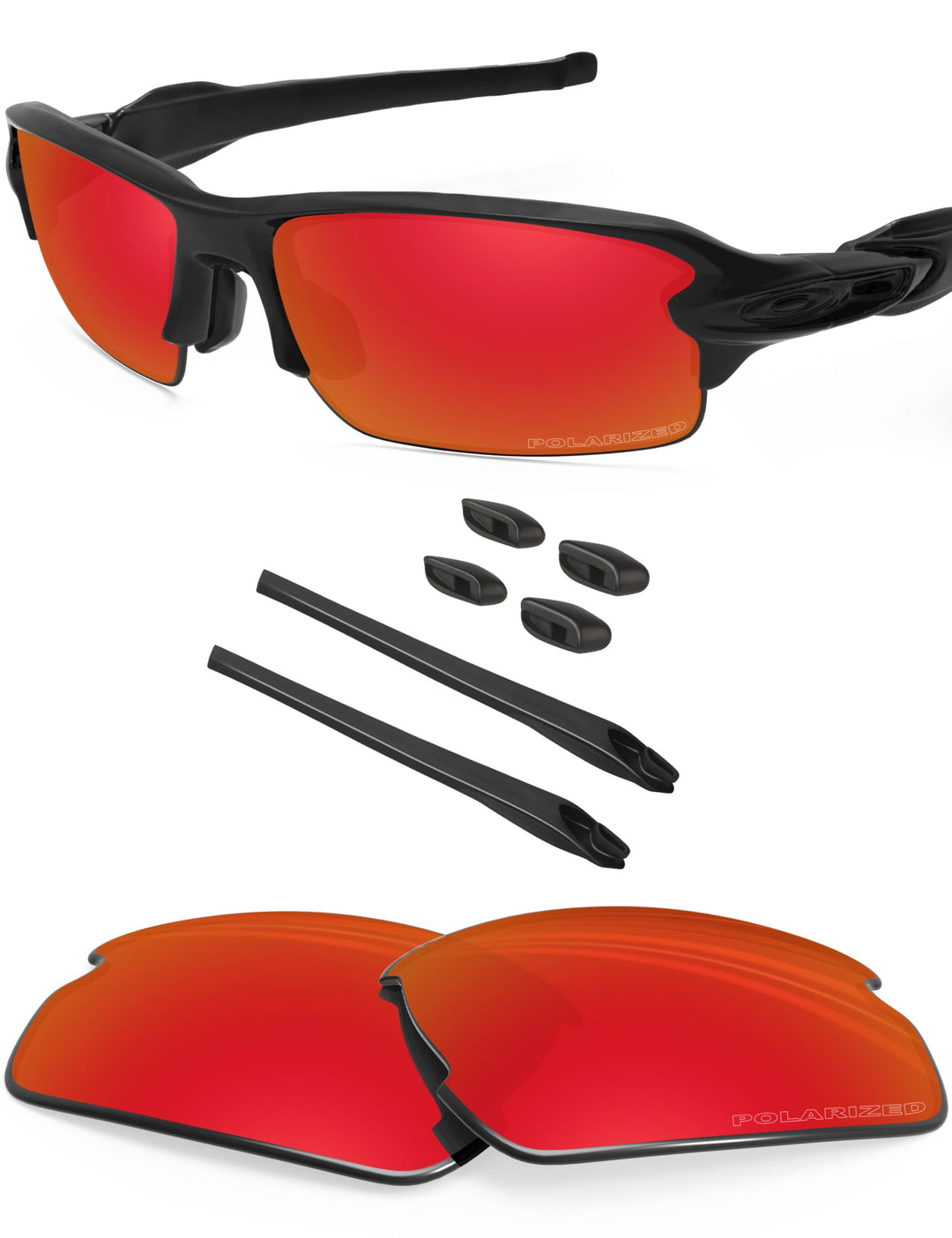 BlazerBuck Ersatzgläser und Socken-Set für Oakley Flak 2.0 OO9295 Feuerrot Polarisiert, Feuerrot Pol
