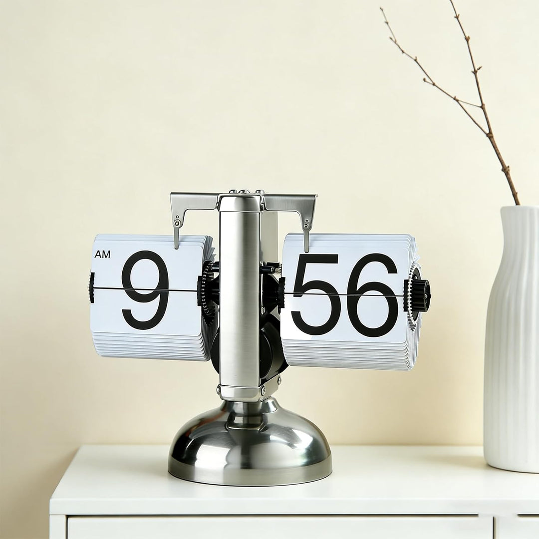 Flip Uhr Retro, Flip Schreibtischuhr, Schreibtischuhr Vintage Design, Automatisches Drehen Retro Dig