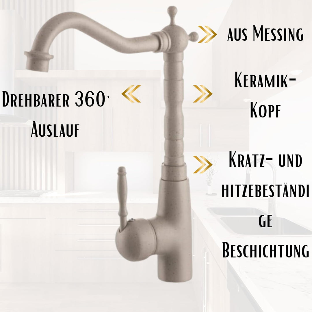Granitan Retro-Küchenarmatur, Retro-Spültischarmatur, mit 360° drehbarem Auslauf Badarmatur, Vintage