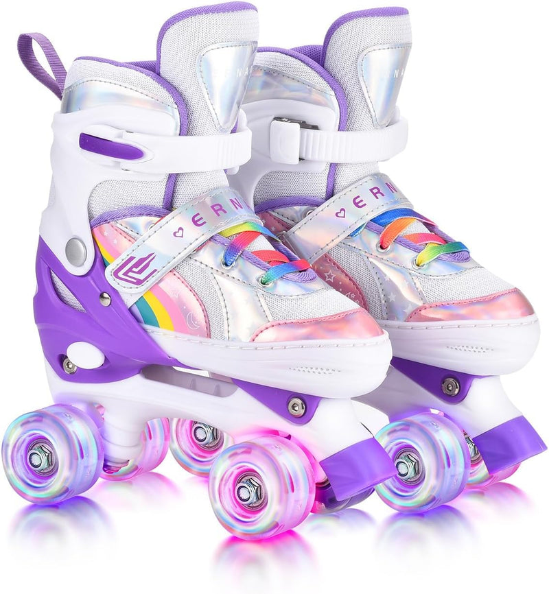 YUDOXN Rollschuhe Mädchen Verstellbar.komfortabl LED Rollerskates für Jugendliche und Anfänger.3 Grö