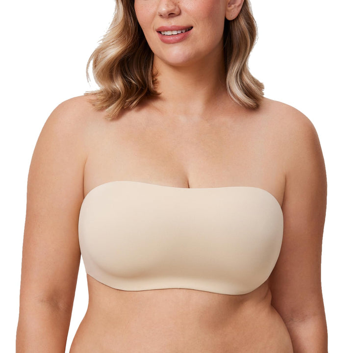 DELIMIRA Damen Trägerloser Bandeau BH Grosse Grössen Ungefüttert BHS mit Bügel und Abnehmbaren Träge
