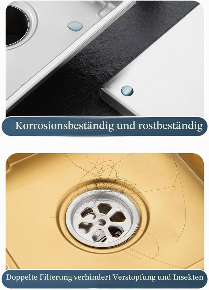 Duschrinne Quadratisch Edelstahl Bodenablauf,15x15 cm Gold Bodenablauf Dusche,Haarfilter 2 in1 Befli