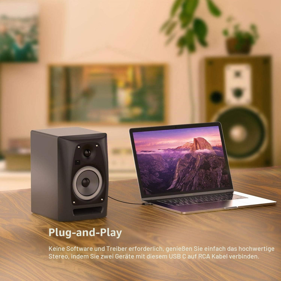 Cubilux USB C auf 2x Cinch (RCA) Stereo Audiokabel, Type C auf RCA AUX mit Hi-Res DAC bis 192 kHz /