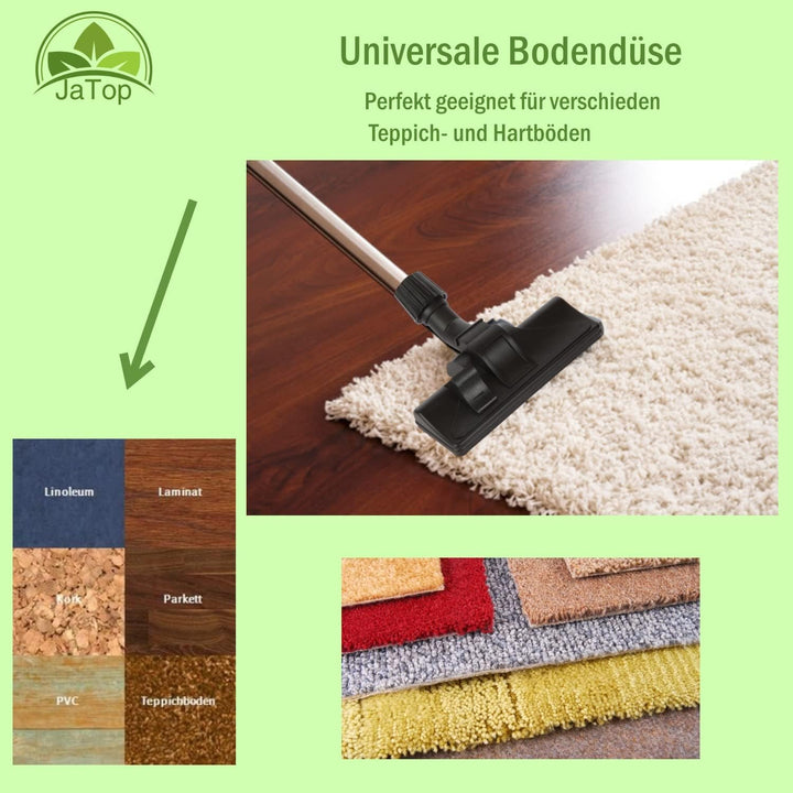 Staubsaugerdüse 37/30 mm, Universal Bodendüse mit 2 Rollen, Fadenheber und Bürste Anschluss-Adapter,