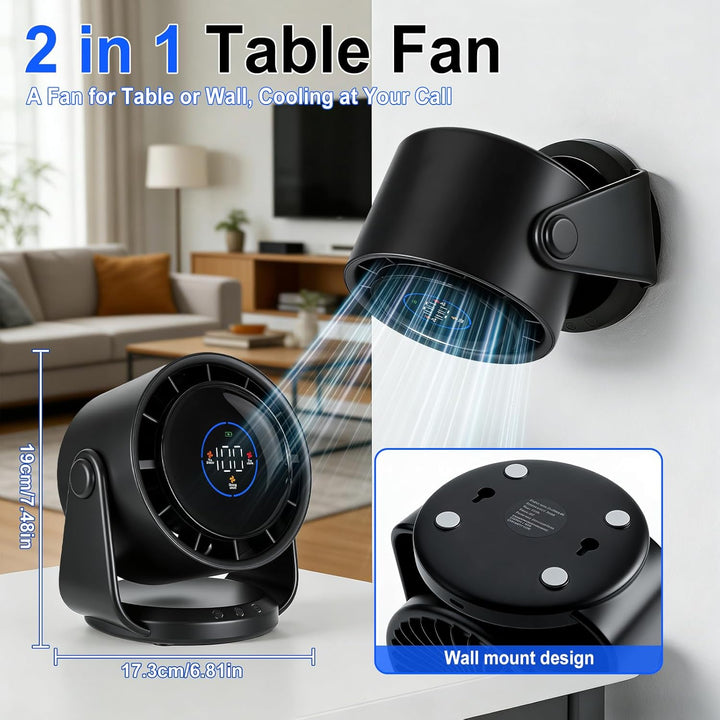 Wiederaufladbarer Tischventilator,Tragbarer Ultraleiser Kleiner Personalventilator mit Akku,105° Ver
