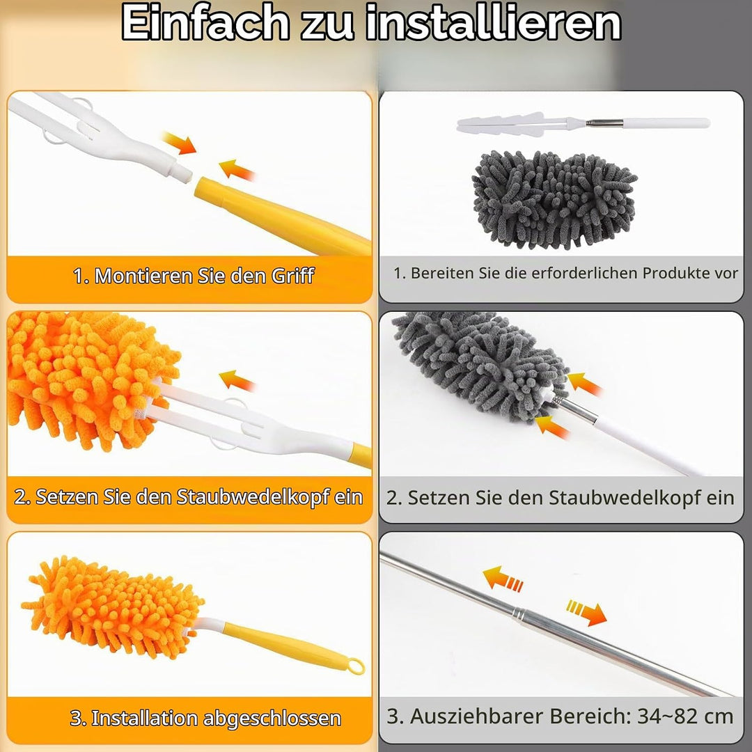 14 Stück Staubwedel Teleskop Waschbar für Swiffer Duster Staubmagnet Nachfüllpack, 360° Wiederverwen