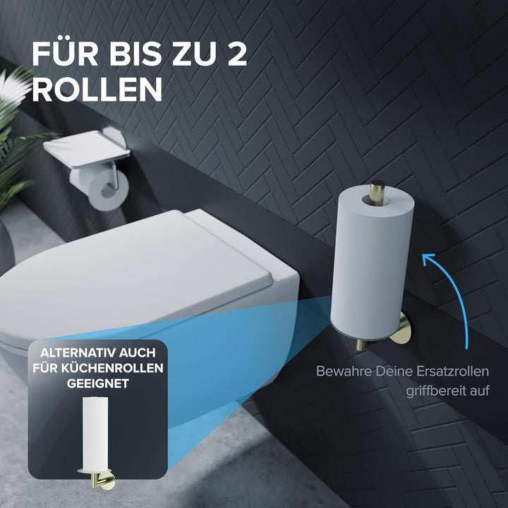 Ersatzrollenhalter Giskesanden Gold zum Kleben 3M | aus Edelstahl und Glas | Toilettenpapier Rollen