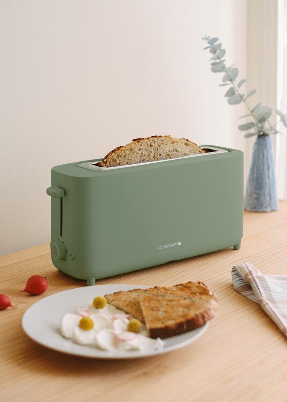 CREATE/TOAST STUDIO XL/Toaster Salbeigrün / 6 Leistungsstufen, Krümelschublade, Thermostat, Auftauen