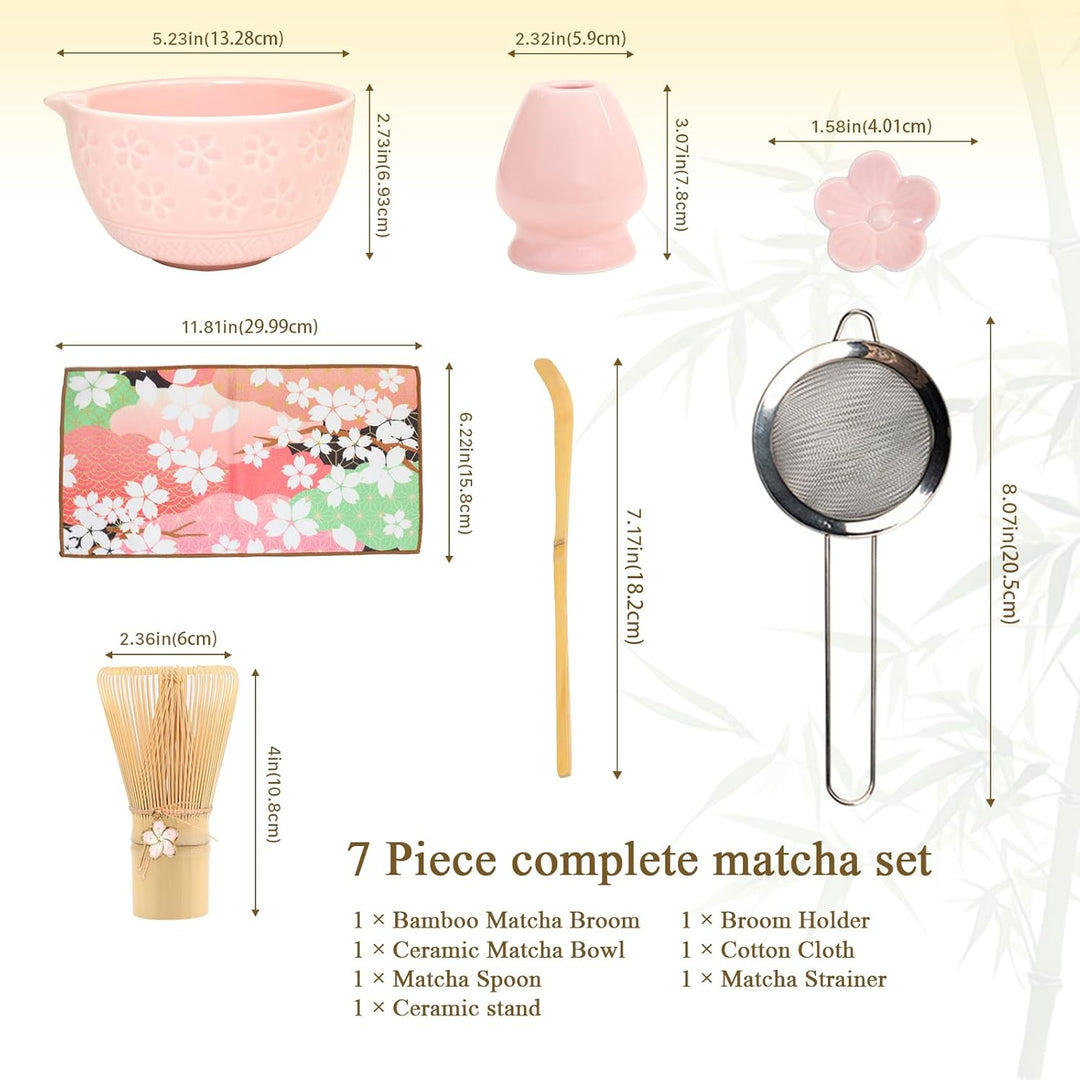 Matcha Set Handgedrehtes Macha Tea Set mit Bambus Matcha Besen, Keramik Matcha Schale, Löffel und Ha