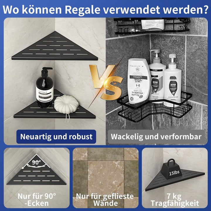 Bernkot Duschkabinen-Eckablage 254mm Mattschwarz, 304 Edelstahl, eingelassenes Eckregal Badezimmer-D