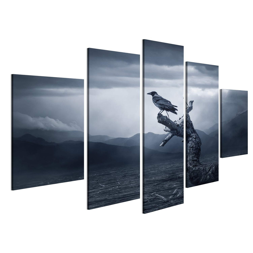Bild Bilder auf Leinwand Schwarzer Rabe im Mondschein hockte auf Baum. Gruselig, gruselig, gotische