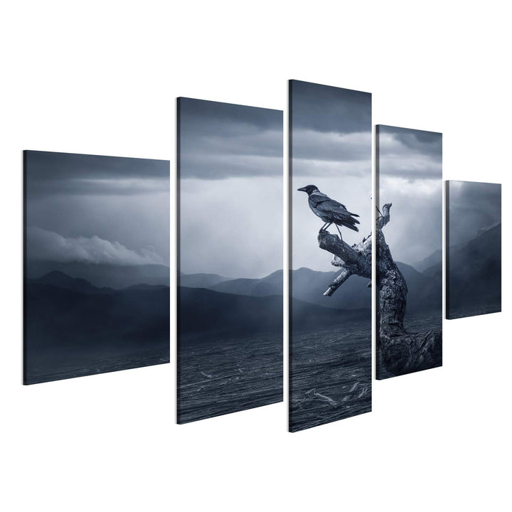 Bild Bilder auf Leinwand Schwarzer Rabe im Mondschein hockte auf Baum. Gruselig, gruselig, gotische
